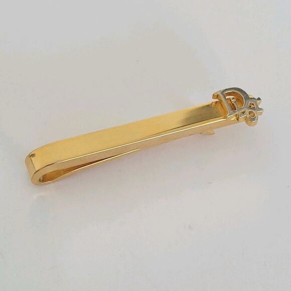 Christian Dior Tie Bar Clip Clasp Gold Tone 2in Logo Vintage Minimalistic - Picture 1 of 6